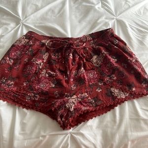 American eagle size L tassel tie red floral short